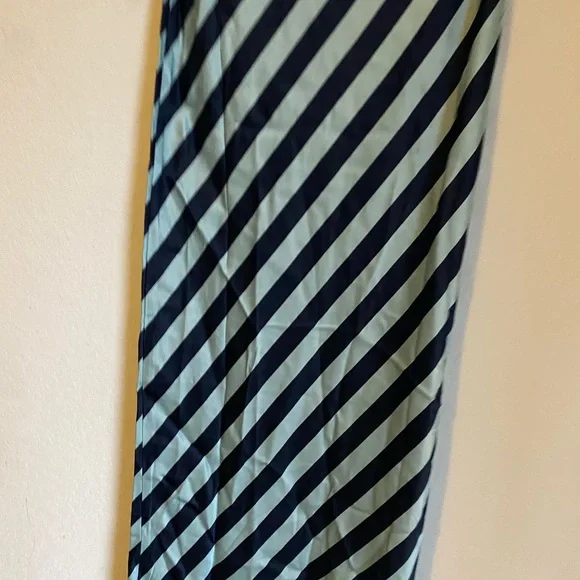 Anthropologie Texco Satin Blue Diagonal Stripe Boho Coquette Maxi Skirt XXS - Picture 8 of 13